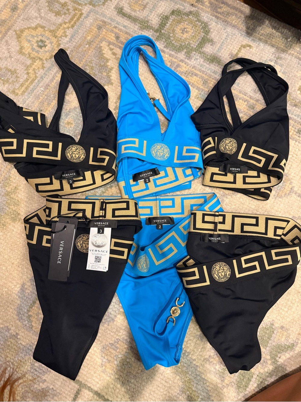 Versace Size 2 Turquoise High Rise Blue Gold-Trim Bikini Set - Picture 13 of 13
